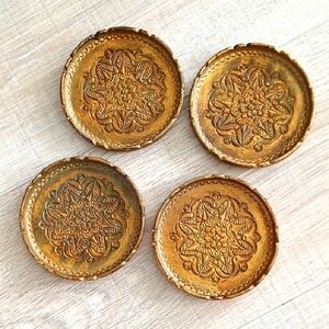 Italian florentine Gold Coasters Set of 4 mcm mid-century
